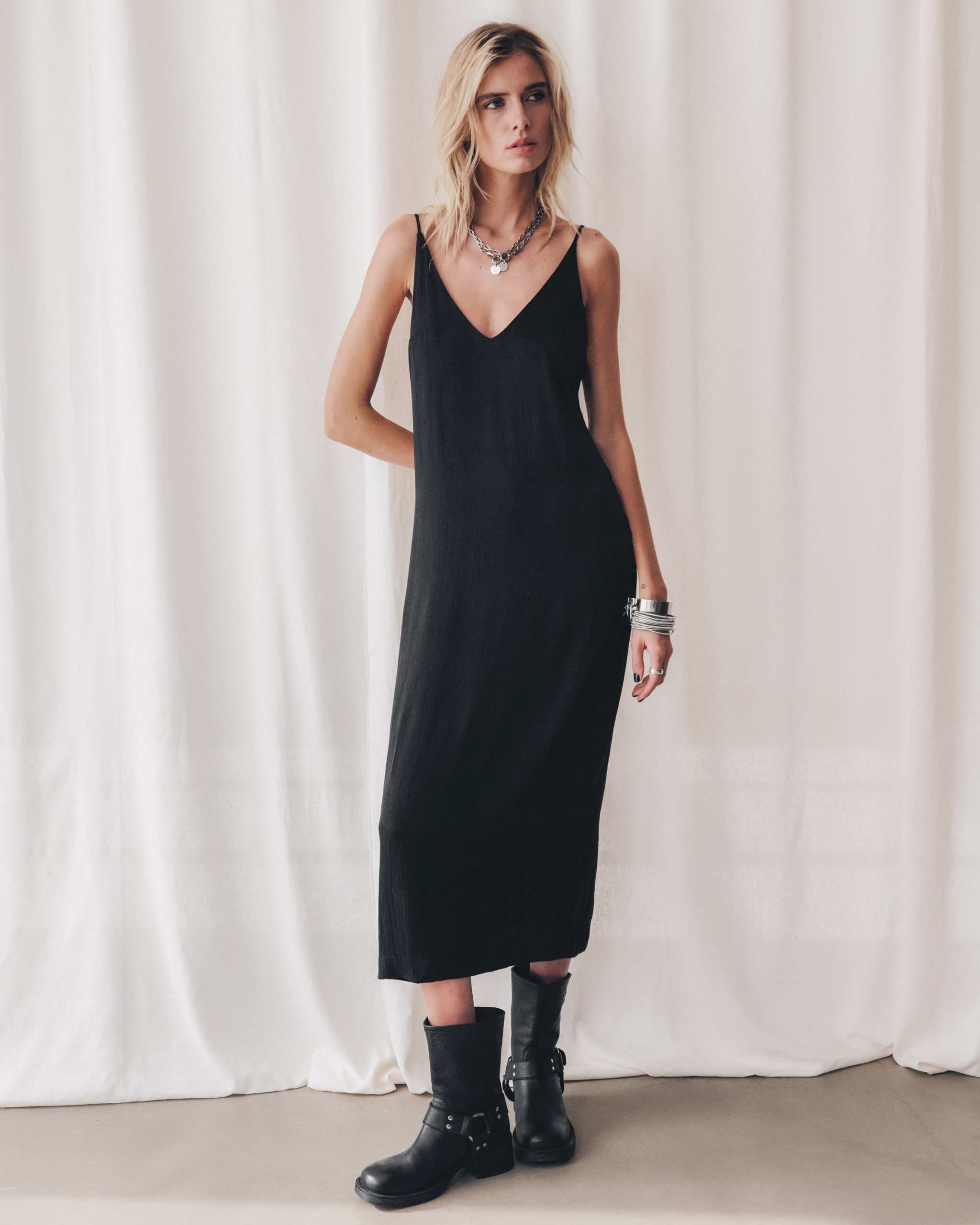 MIKUTA THE LONG LYOCELL SLIP DRESS Black - Prime Timers