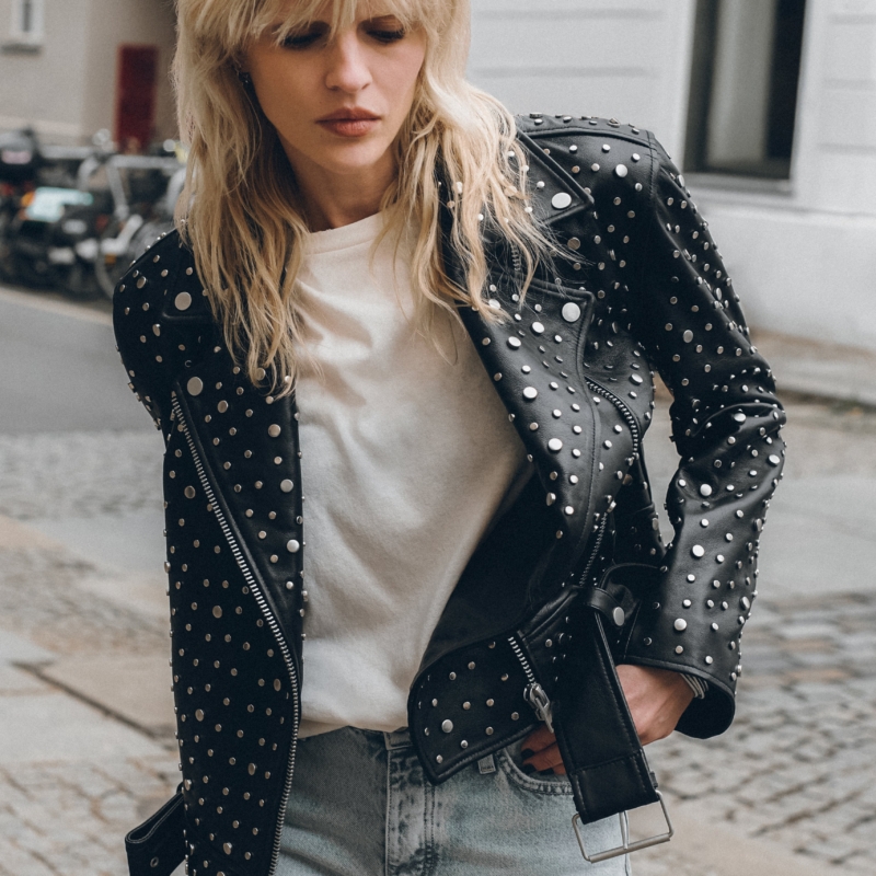 MIKUTA THE STUDDED LEATHER JACKET Black - Prime Timers