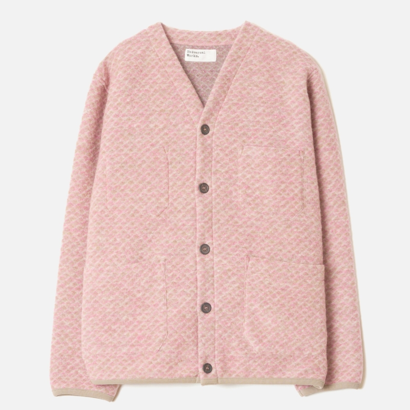 UNIVERSAL WORKS Diamond Fleece Cardigan  Pink