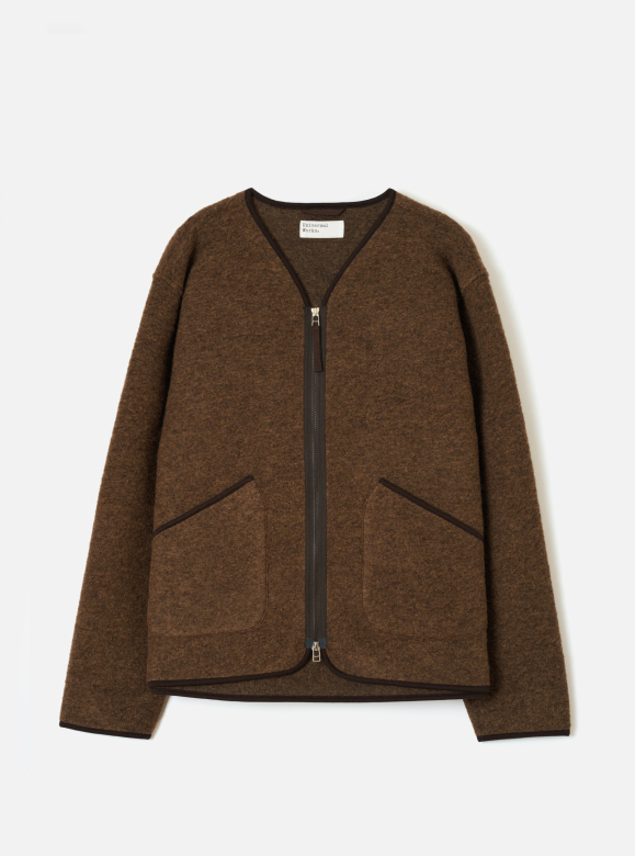 UNIVERSAL WORKS Wool Fleece Zip Liner Jacket  Brown Marl